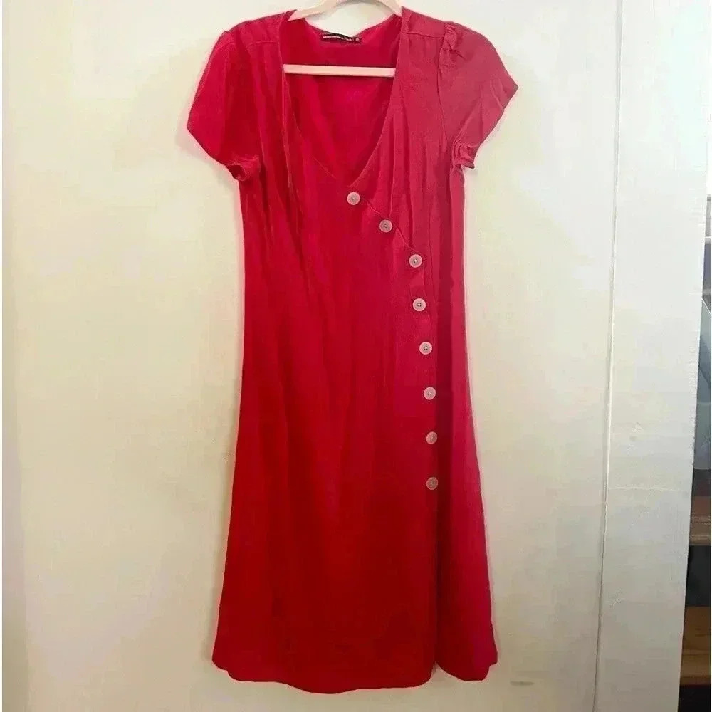 Abercrombie red midi‎ dress small petite